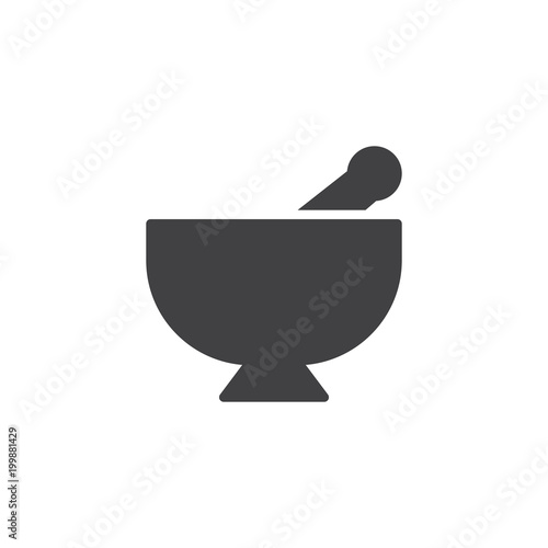 Mortar and pestle vector icon. filled flat sign for mobile concept and web design. Kitchen pounder simple solid icon. Symbol, logo illustration. Pixel perfect vector graphics