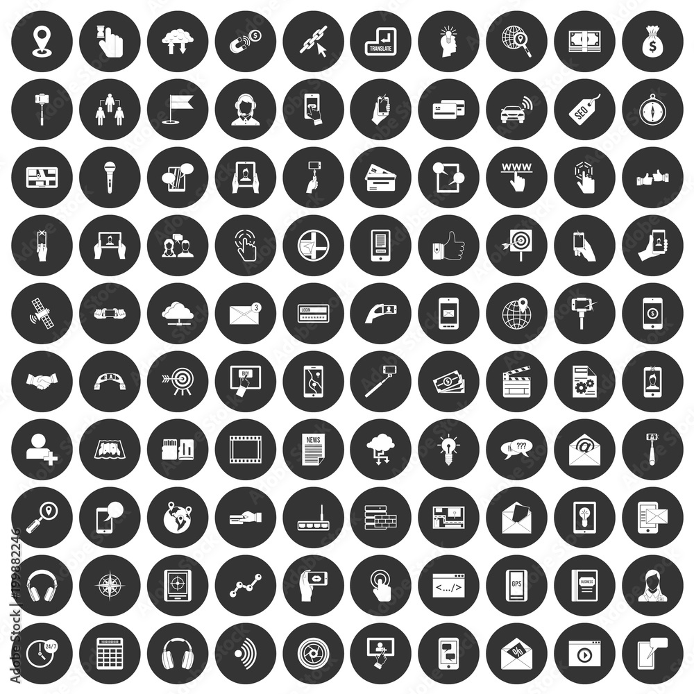 100 mobile icons set black circle 100 mobile icons set black circle