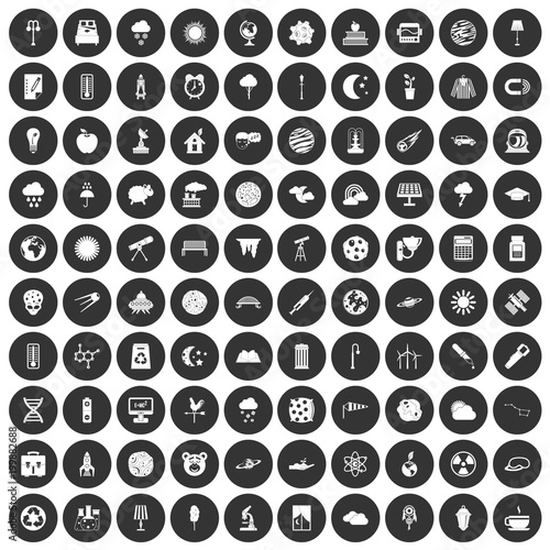 100 moon icons set black circle