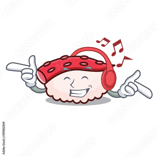 Listening music tako sushi mascot cartoon