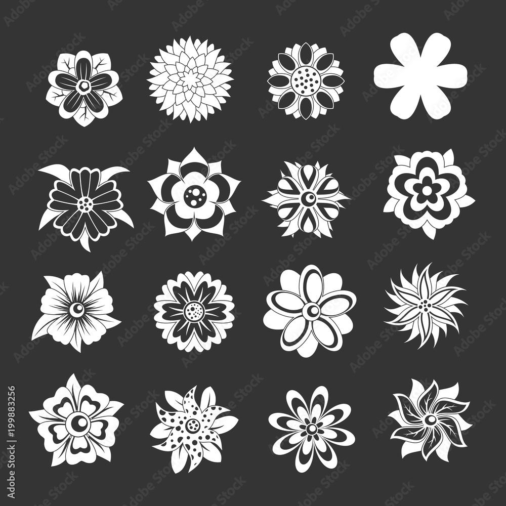 Different flowers icons set grey vector Different flowers icons set grey vector