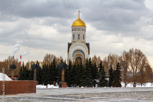 Church of St. Great Martyr George the Victorious on Poklonnaya Hill on a cloudy day in Moscow