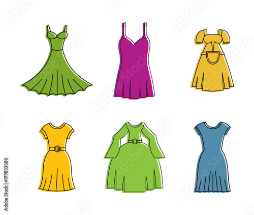 Dress icon set, color outline style
