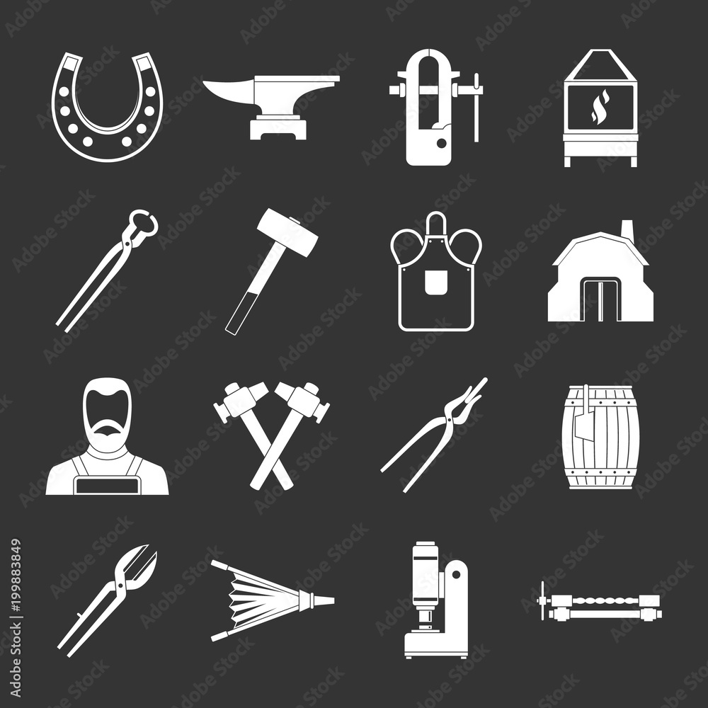 Obraz premium Blacksmith icons set grey vector