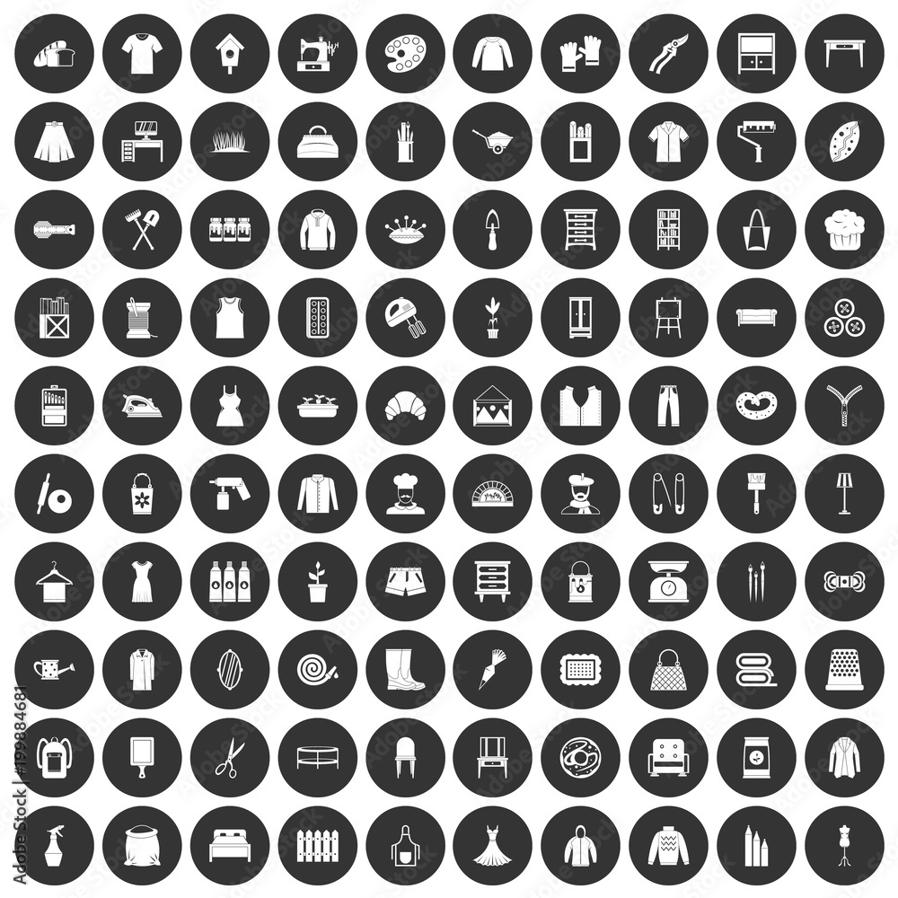 100 needlework icons set black circle 100 needlework icons set black circle