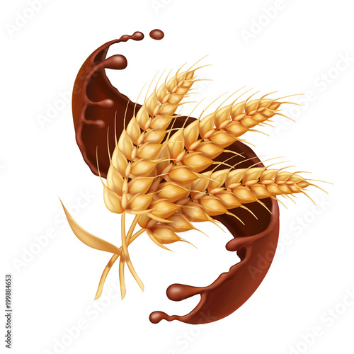 Barley or wheat ear in chocolate splash vector icon