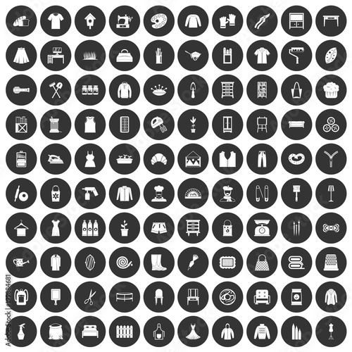 100 needlework icons set black circle