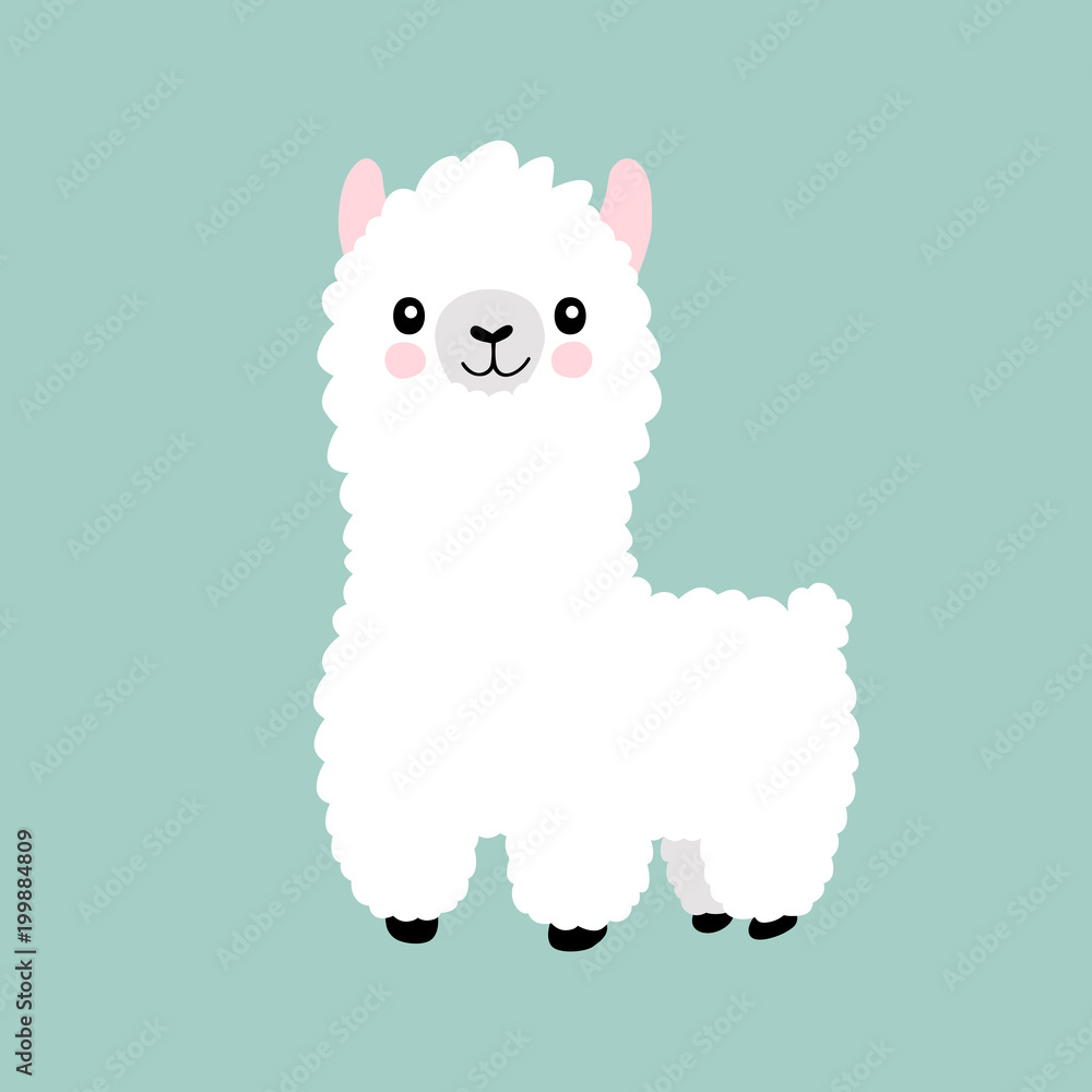 Llama cartoon cute alpaca. Lama animal vector isolated illustration. Cute  funny hand drawn art. Design for card, sticker , fabric textile, t shirt.  Children, kid modern trendy style Stock Vector | Adobe Stock