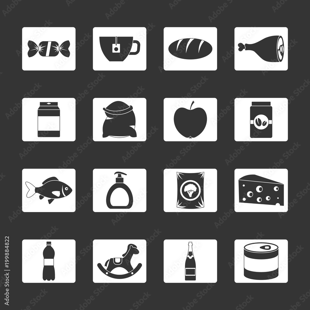 Shop navigation foods icons set grey vector