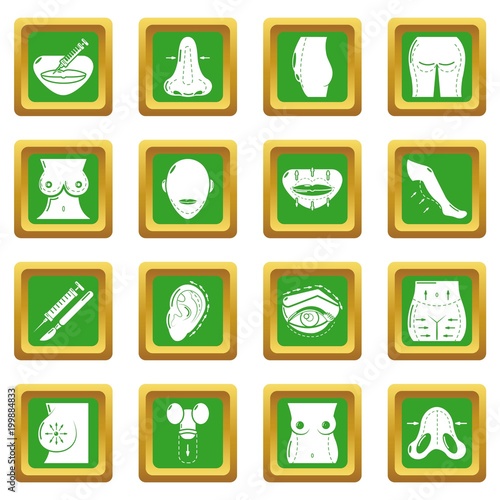 Body parts icons set green square vector