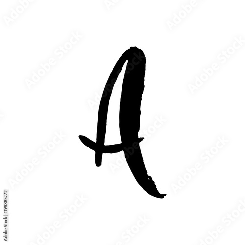 Letter A. Handwritten by dry brush. Rough strokes textured font. Vector illustration. Grunge style elegant alphabet.