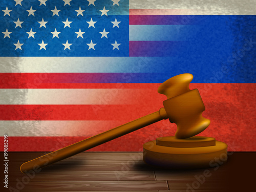 Russia Usa Flags And Gavel Hacking 3d Illustration