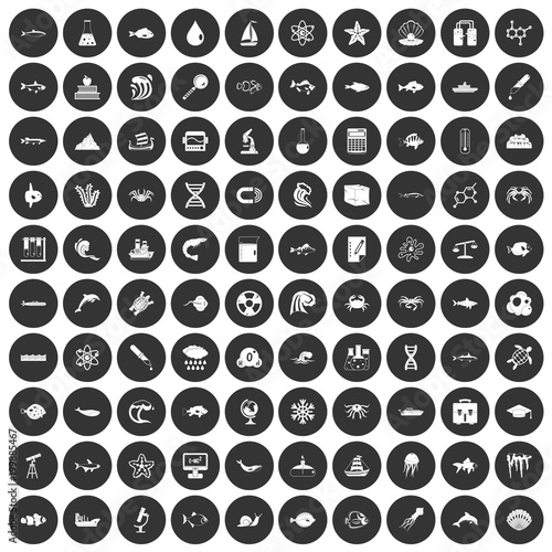 100 oceanology icons set black circle