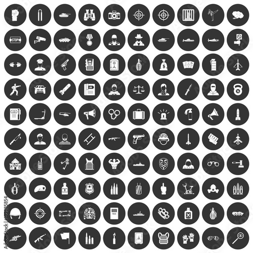 100 officer icons set black circle