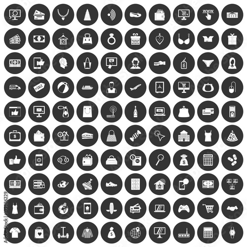 100 online shopping icons set black circle