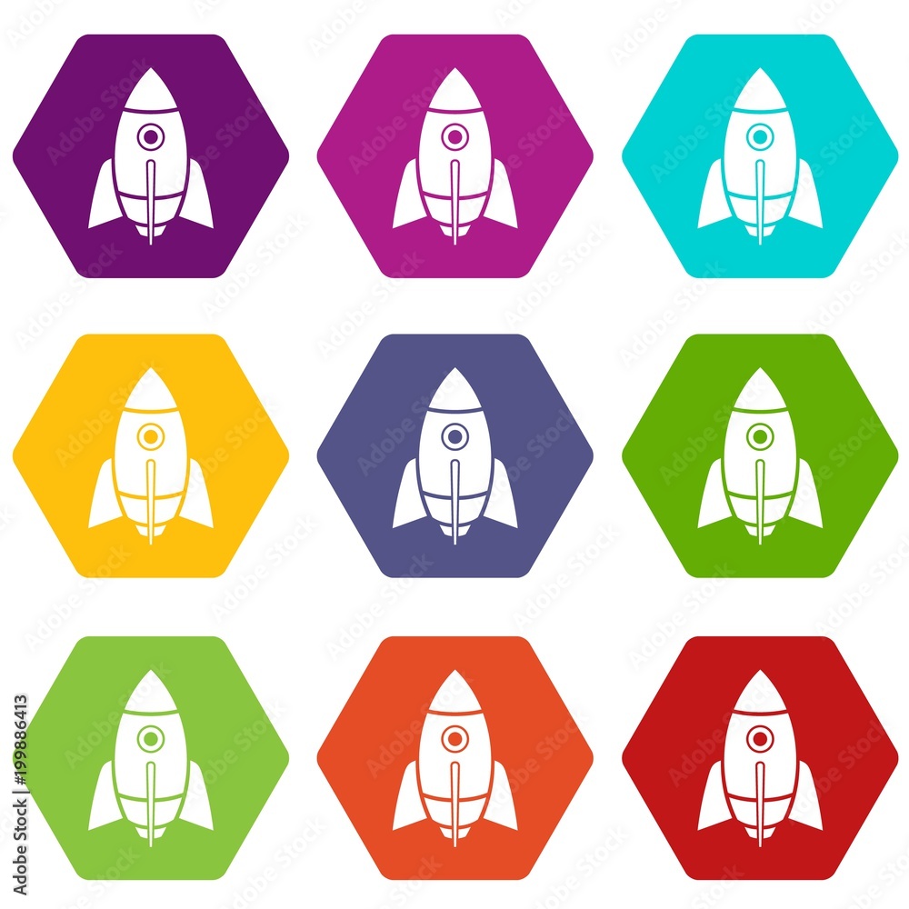 Rocket design icons set 9 vector