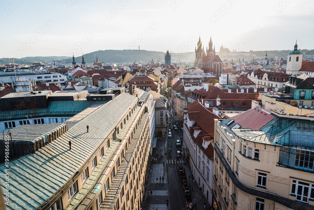 High angle view of historic centre of Prague