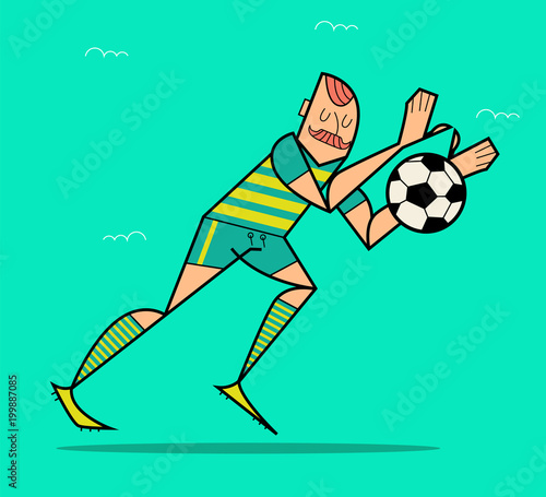 football goalkeeper catches the ball, vector illustration