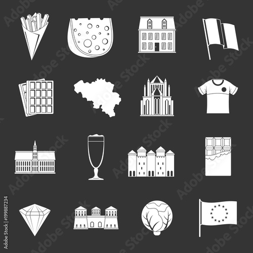 Belgium travel icons set grey vector