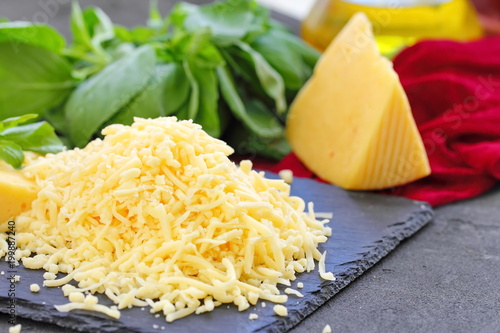 Grated cheese on the table