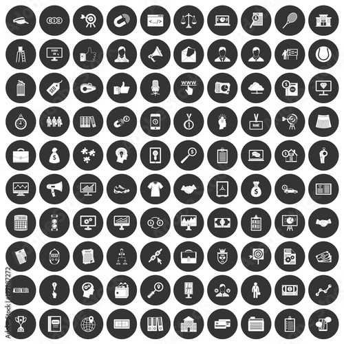 100 partnership icons set black circle