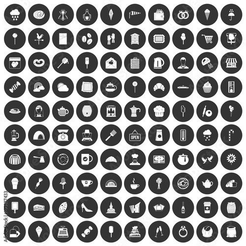 100 patisserie icons set black circle