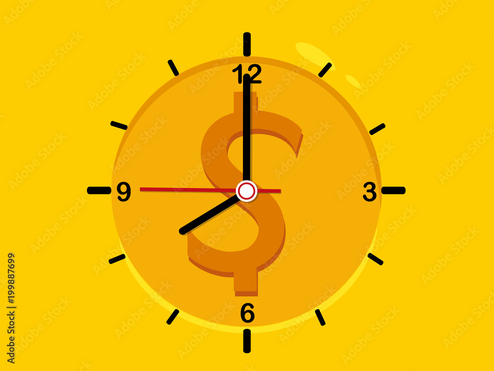 Time is money. Time icon clock Gold coin vector illustration. Time is money. Time icon clock Gold coin vector illustration.