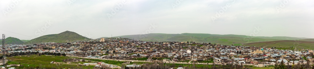 Wide angle panoramic view to Shemakhy city, Azerbaijan