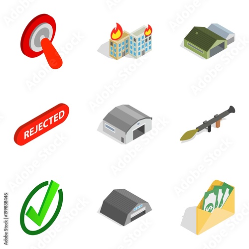 Military clique icons set, isometric style