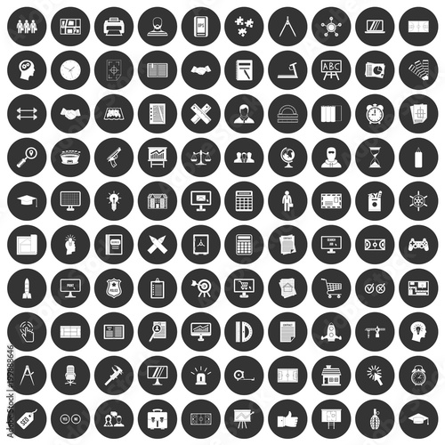100 plan icons set black circle