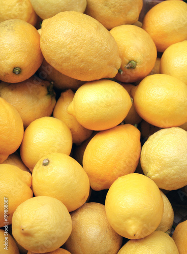 Ripe lemons in supermarket