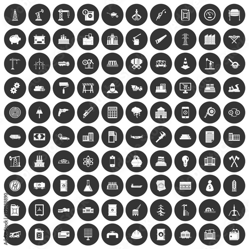 100 plant icons set black circle