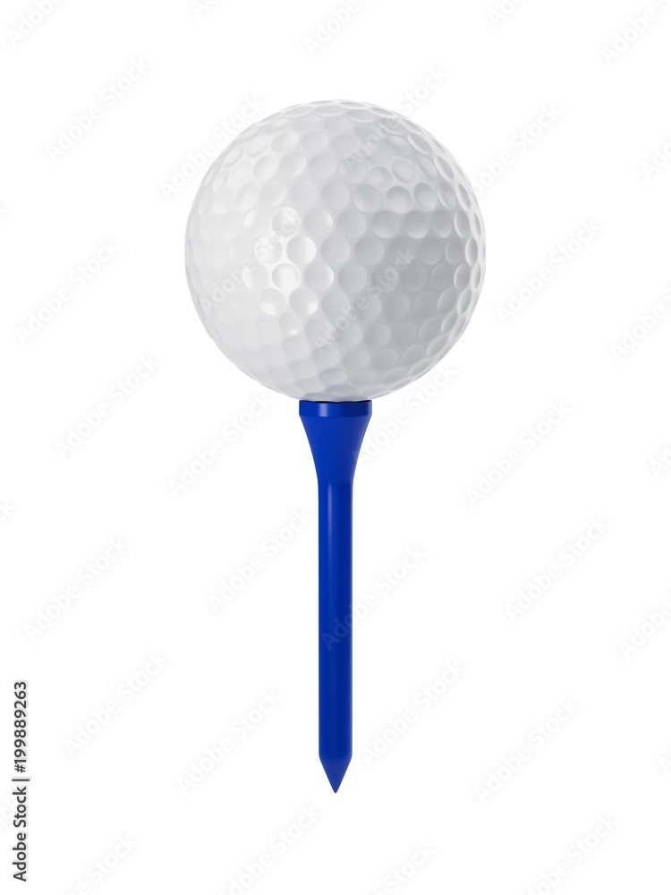3D rendering golf ball on blue tee isolated on white 3D rendering golf ball on blue tee isolated on white