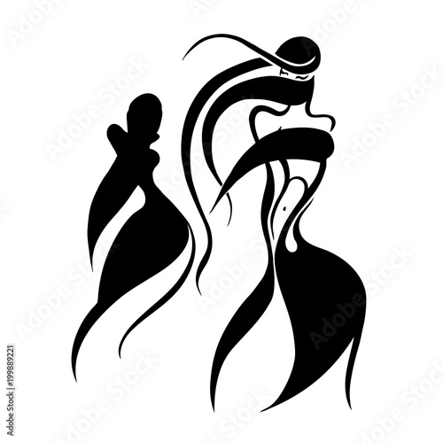 Beautiful woman in Hijab. Silhouette. Hand drawn vector illustration.