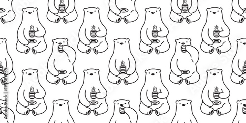 bear Seamless pattern vector polar bear coffee tea isolated repeat wallpaper background white