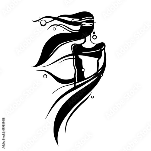 Beautiful woman in Hijab. Silhouette. Hand drawn vector illustration.