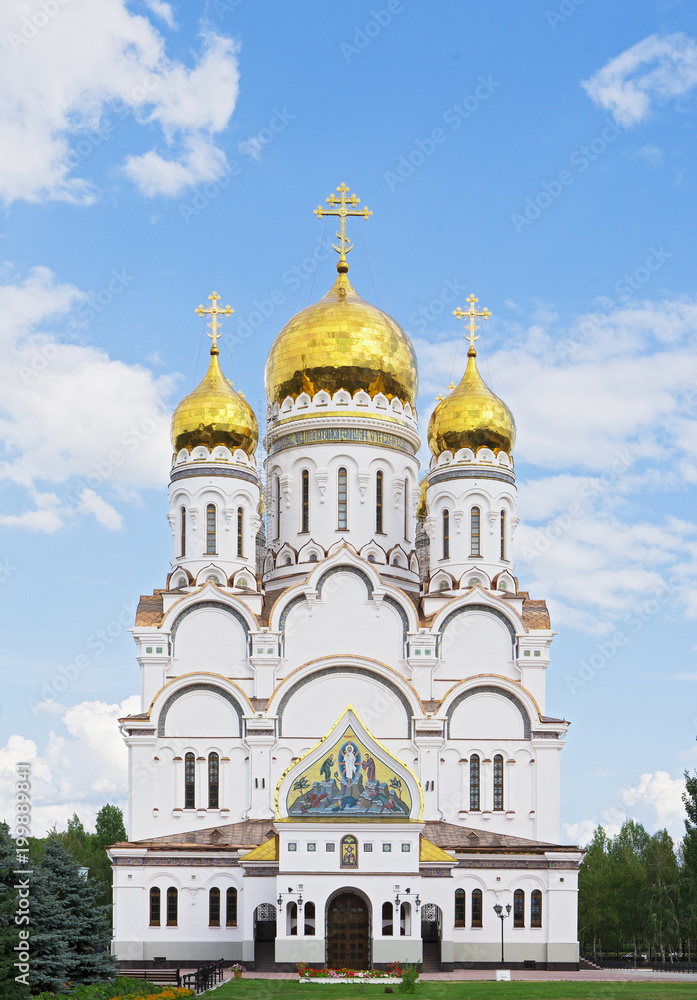 Savior Transfiguration Cathedral in Togliatti, Russia, Volga River.