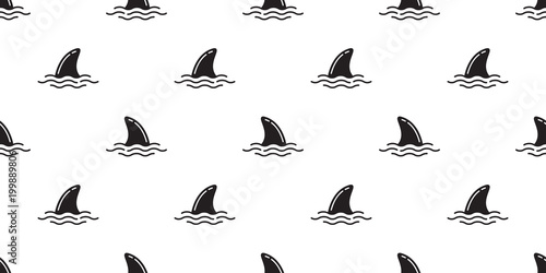 shark fin seamless pattern vector dolphin isolated whale sea ocean wave island beach tropical summer repeat background wallpaper