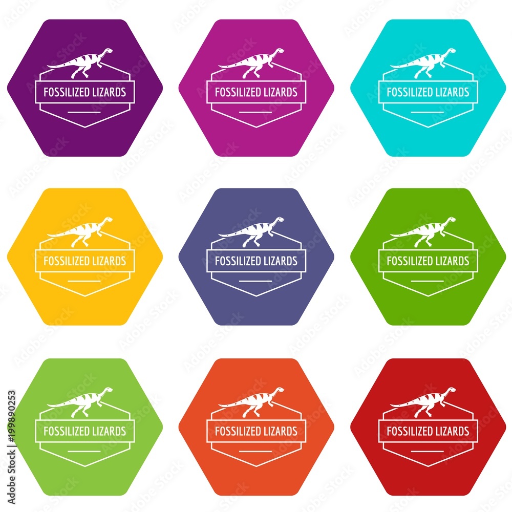 Jurassic lizard icons set 9 vector Jurassic lizard icons set 9 vector