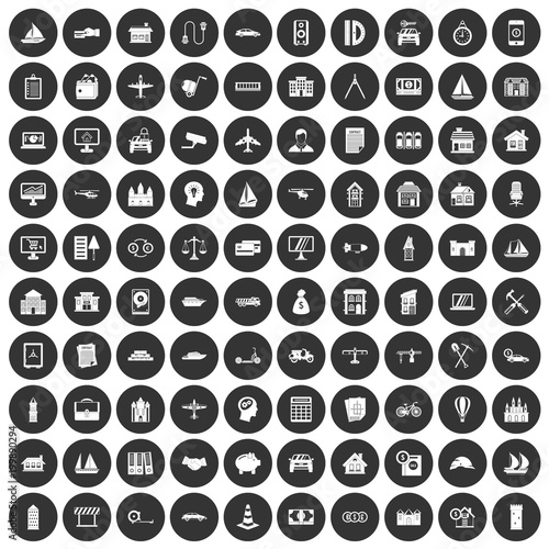 100 private property icons set black circle
