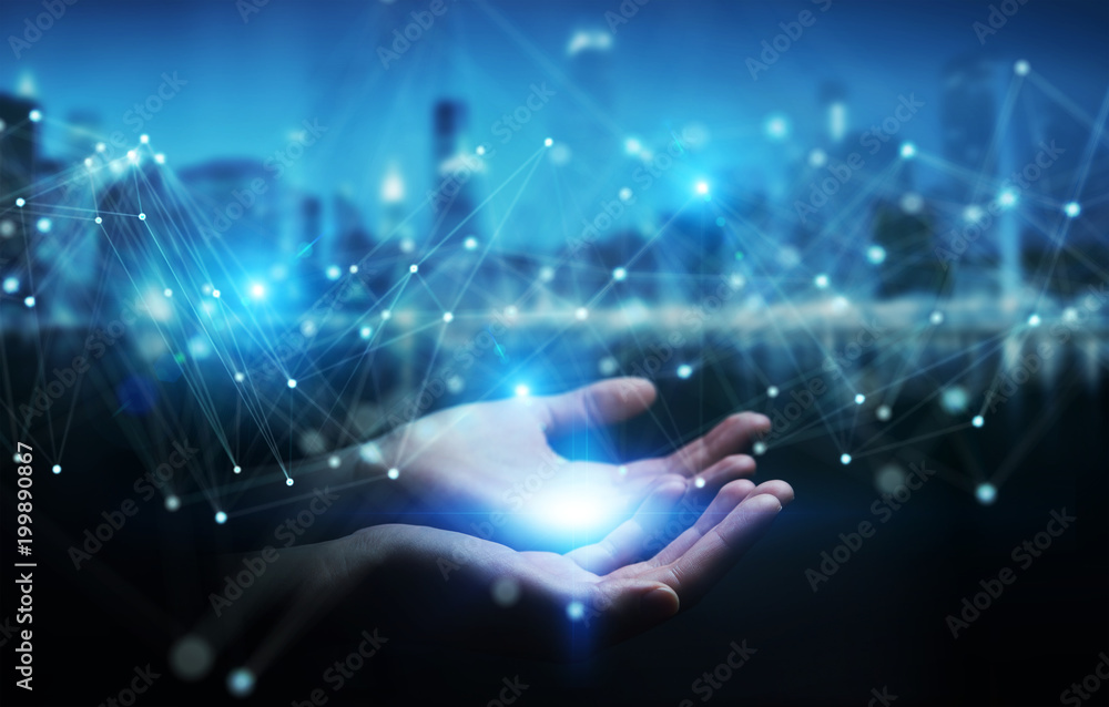 Obraz premium Businesswoman using futuristic connection interface 3D rendering