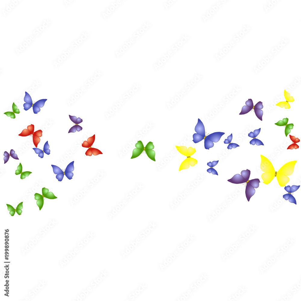 Fototapeta premium Background with Colorful Butterflies. Simple Feminine Pattern for Card, Invitation, Print. Trendy Decoration with Beautiful Butterfly Silhouettes. Vector Background with Moth