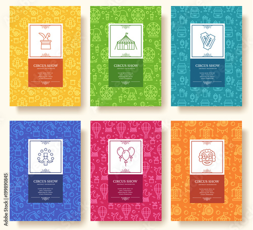 Set of thin line festival circus vacation pattern concept. Art traditional, magazine, book, poster, abstract, banners, element. Vector outline package greeting card or invitation design background