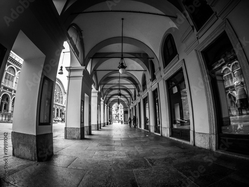 Portici di Torino in bianco e nero 