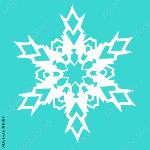 Christmas paper snowflake on blue background. Vector illustration