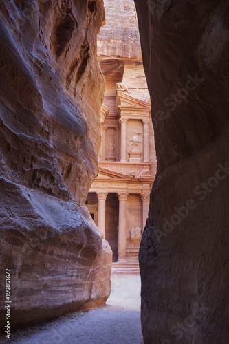 Sik Canyon. Treasury in Petra. Jordan landmark photo