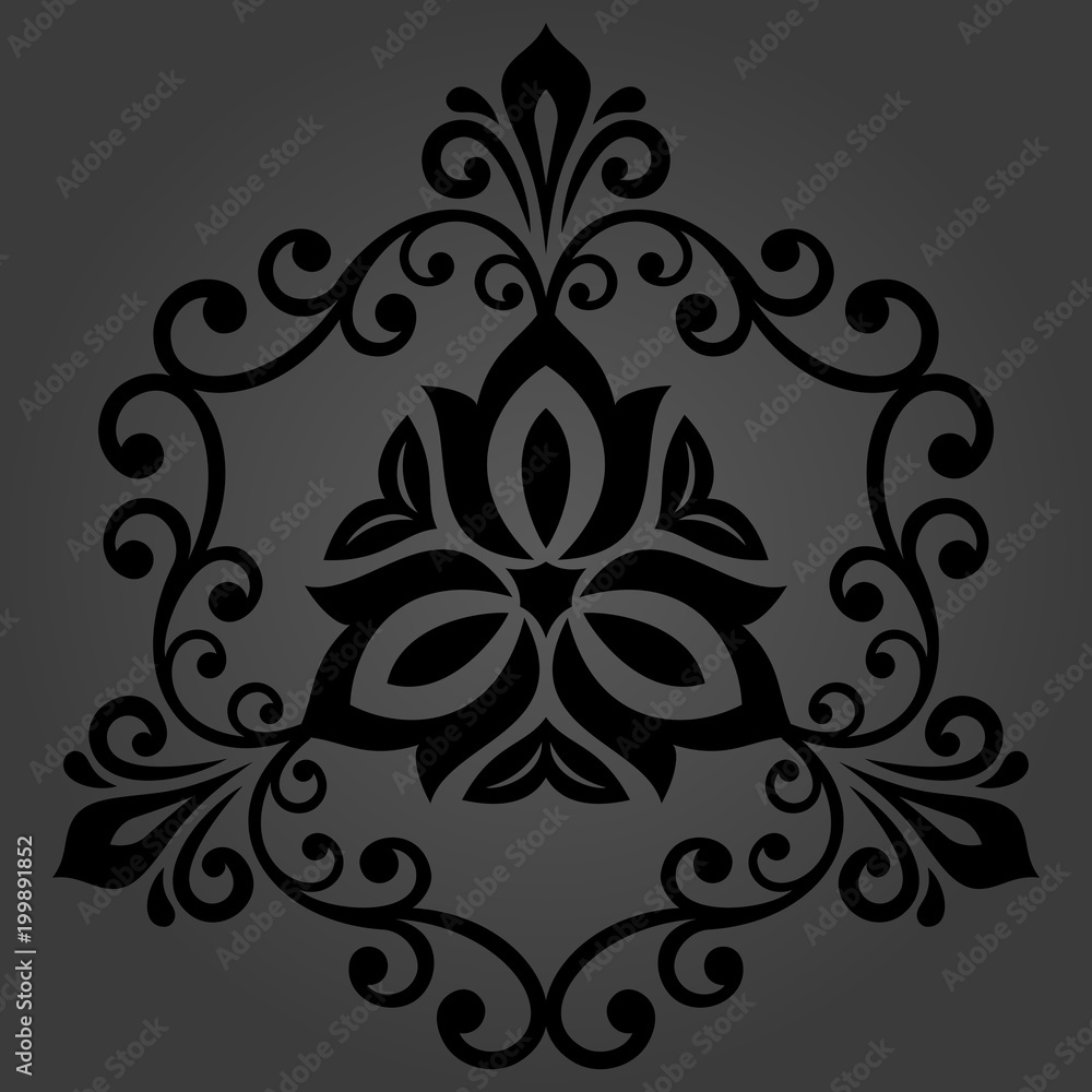 Oriental vector pattern with arabesques and floral elements. Traditional classic dark ornament. Vintage pattern with arabesques