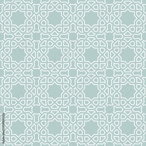 Seamless background for your designs. Modern vector ornament. Geometric abstract light blue and white pattern