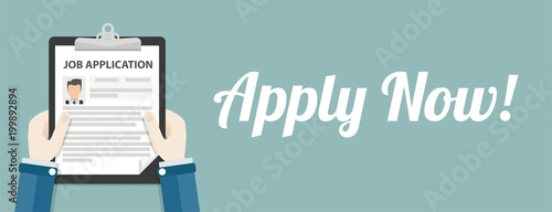Hand Clipboard Job Application Apply Now Header