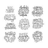 Hand drawn modern images with hand-lettering and decoration elements. Inspirational quotes. Illustrations for prints on t-shirts and bags, posters, cards.